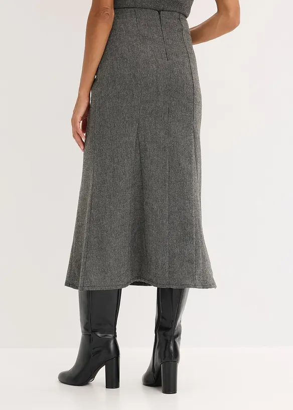 Jupe longue à godets, aspect tweed, bonprix