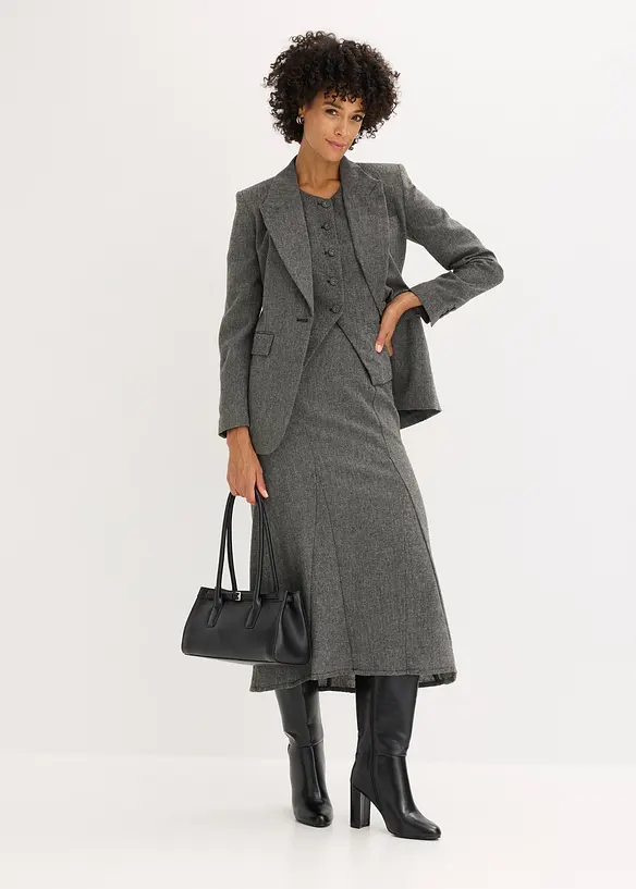 Jupe longue à godets, aspect tweed, bonprix