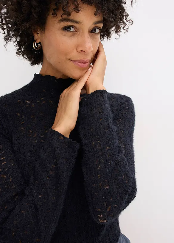 T-shirt col roul&eacute; en dentelle, bonprix