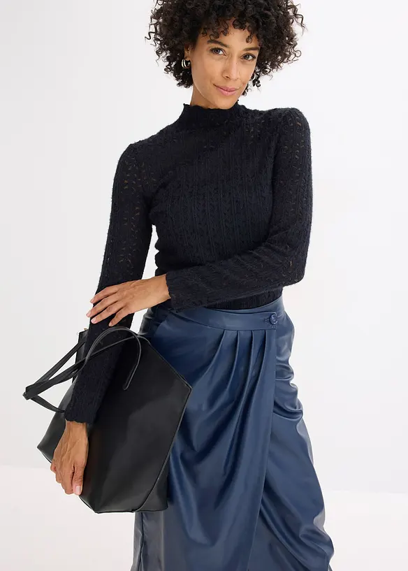 T-shirt col roul&eacute; en dentelle, bonprix