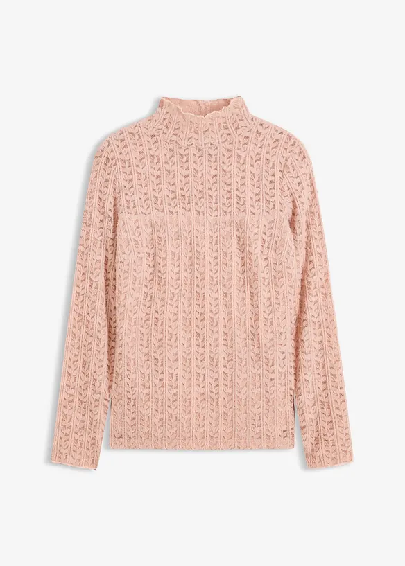 T-shirt col roulé en dentelle, bonprix