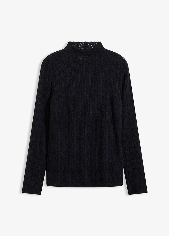 T-shirt col roul&eacute; en dentelle, bonprix