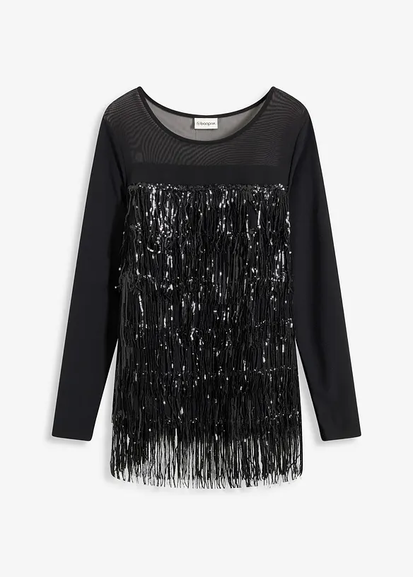 T-shirt manches longues à franges et sequins, bonprix