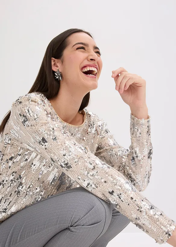 T-shirt manches longues &agrave; sequins, bonprix