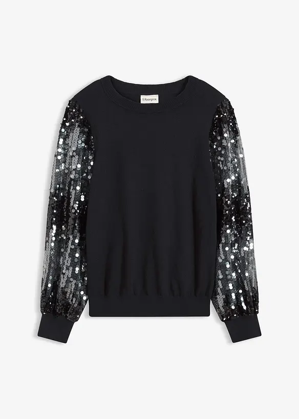 Pull en fine maille avec manches à sequins, bonprix