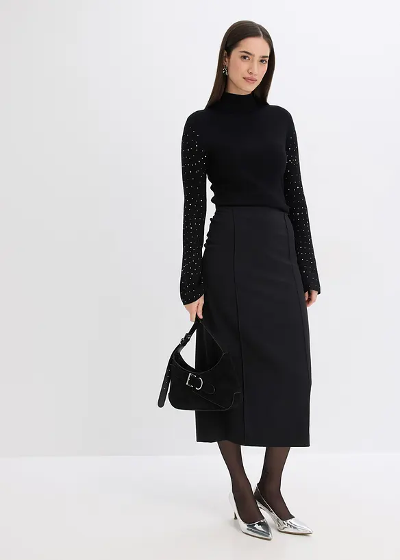 Pull en fine maille à manches trompette décorées de strass, bonprix