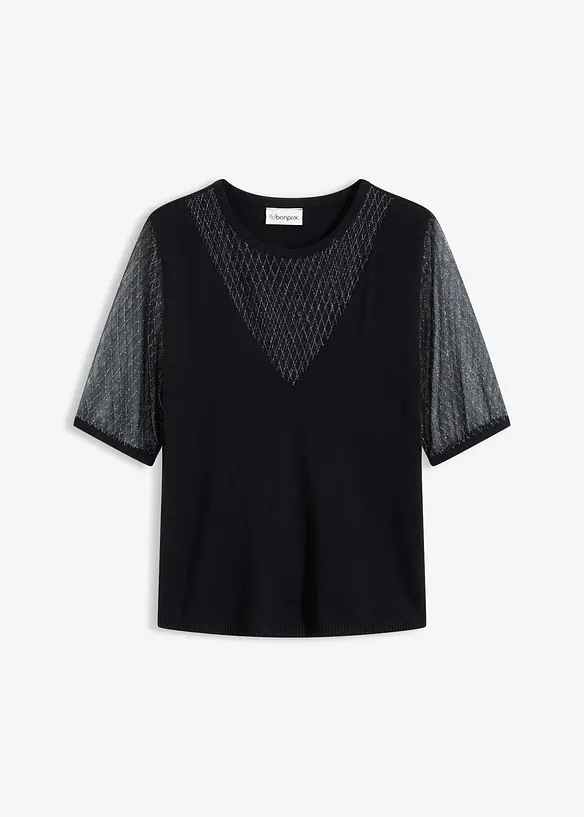 Pull en fine maille avec empiècement mesh, bonprix