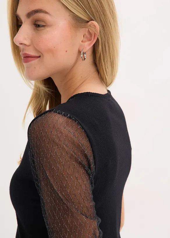 Pull en fine maille avec empiècement mesh, bonprix