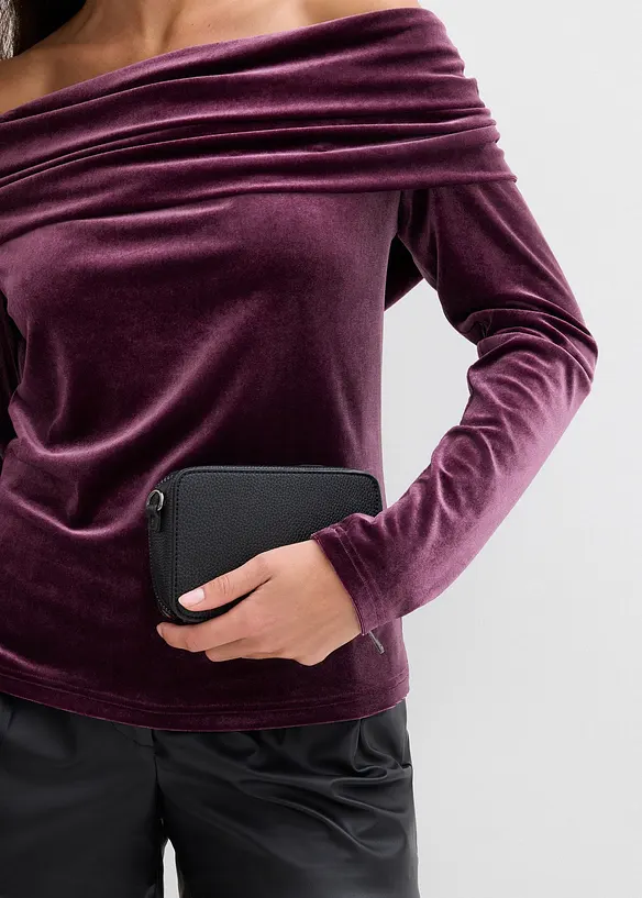 T-shirt à col Bardot en velours doux, bonprix