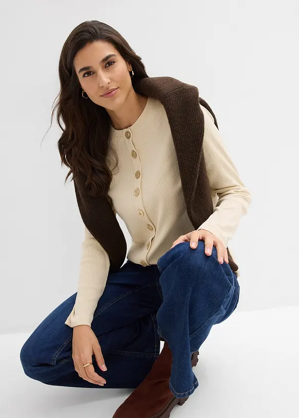 T-shirt manches longues côtelé, bonprix