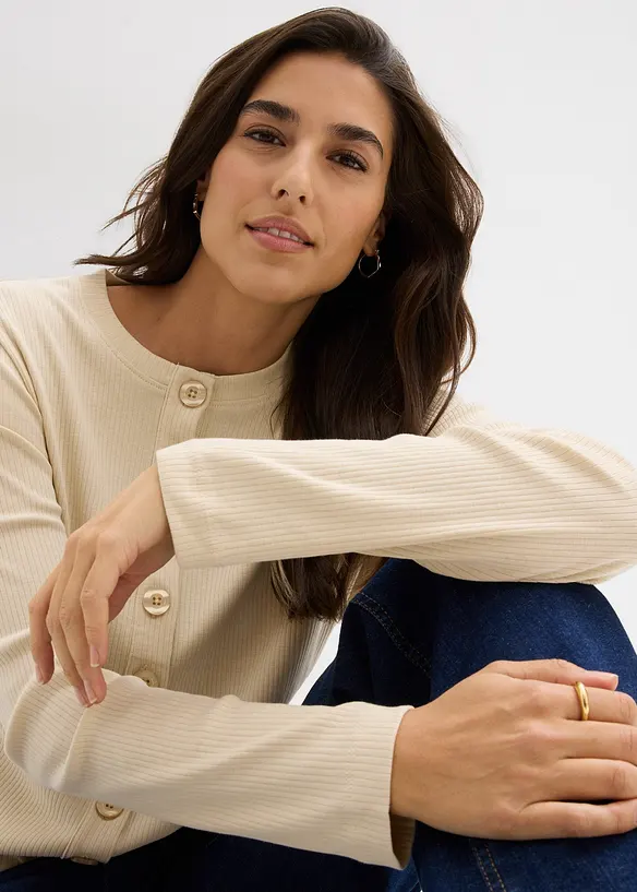 T-shirt manches longues côtelé, bonprix