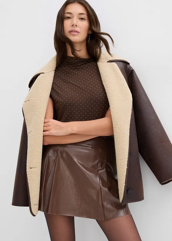 Mini-jupe enduite à plis creux, bonprix