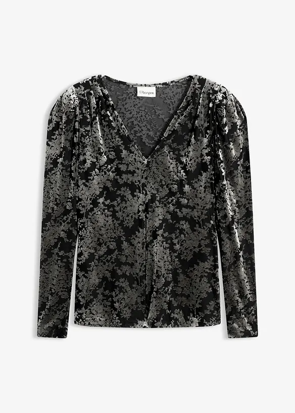 T-shirt manches longues en velours d&eacute;vor&eacute;, bonprix