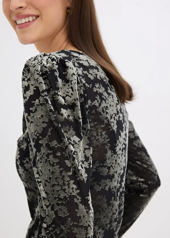 T-shirt manches longues en velours d&eacute;vor&eacute;, bonprix