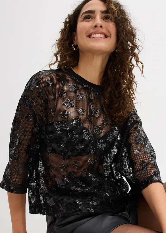 Blouse ample avec sequins, bonprix