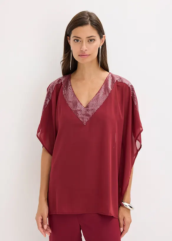 Blouse oversize à empiècement orné de sequins, bonprix