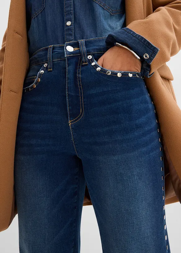 Jean flare taille haute avec rivets, bonprix