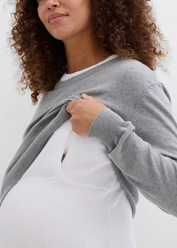 Pull de grossesse 3-en-1 en maille de coton avec top d’allaitement, bonprix
