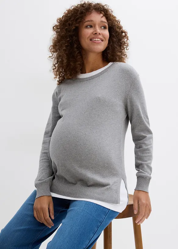 Pull de grossesse 3-en-1 en maille de coton avec top d’allaitement, bonprix