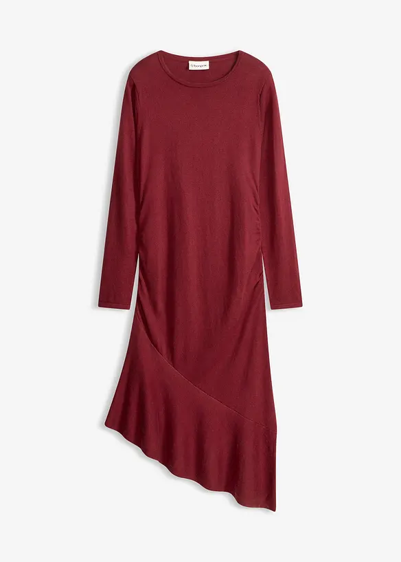 Robe en maille asym&eacute;trique en coton et cachemire, bonprix