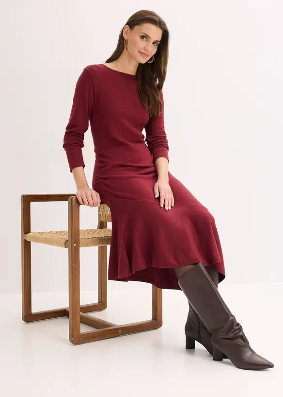 Robe en maille asym&eacute;trique en coton et cachemire, bonprix