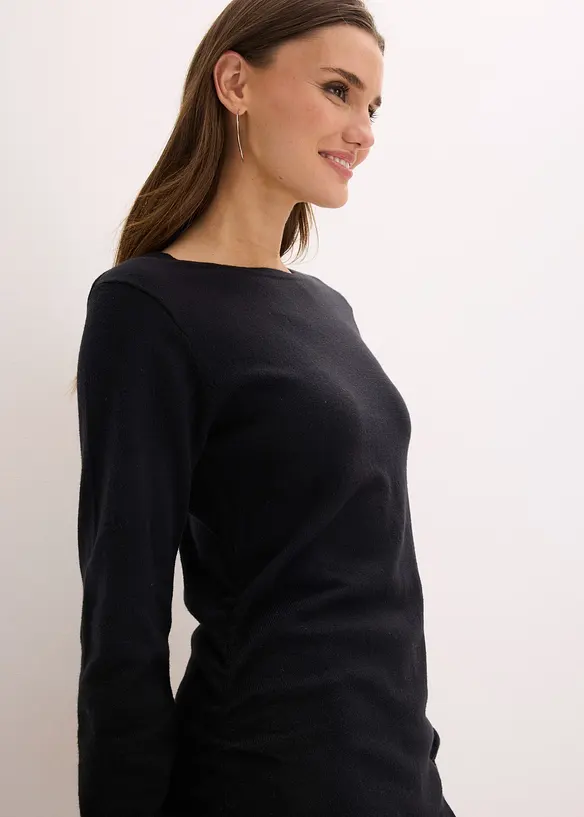 Robe en maille asym&eacute;trique en coton et cachemire, bonprix