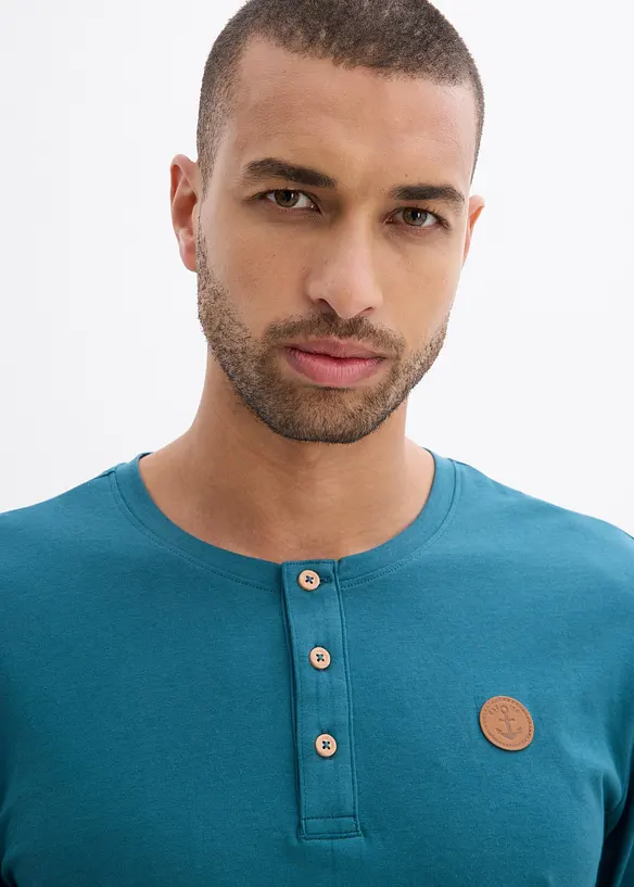 Lot de 2 T-shirts manches longues col tunisien 100% coton, bonprix