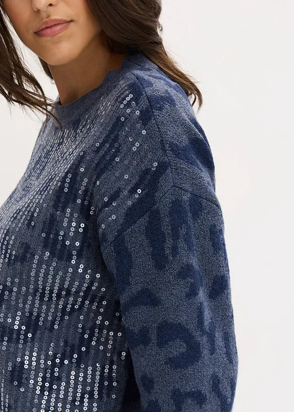Pull oversize en jacquard à sequins, bonprix
