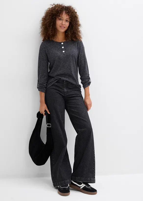 T-shirt manches longues avec patte de boutonnage, bonprix