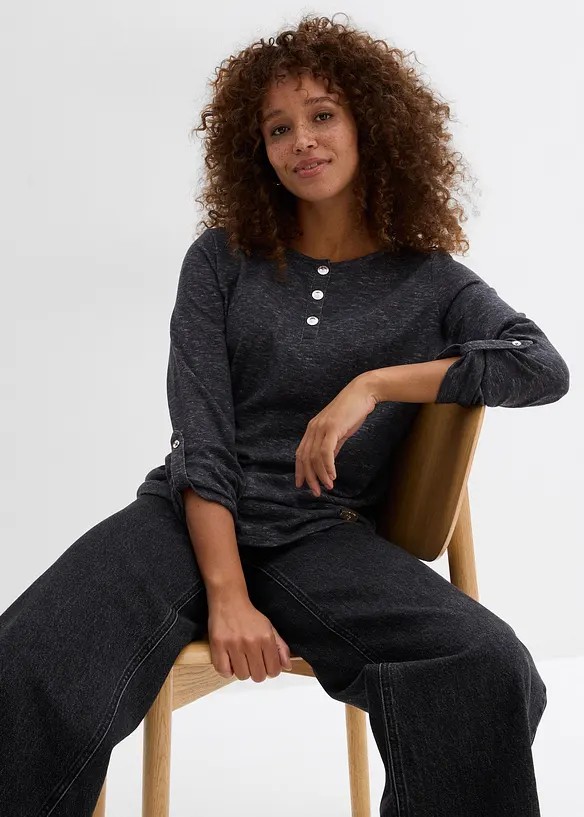 T-shirt manches longues avec patte de boutonnage, bonprix