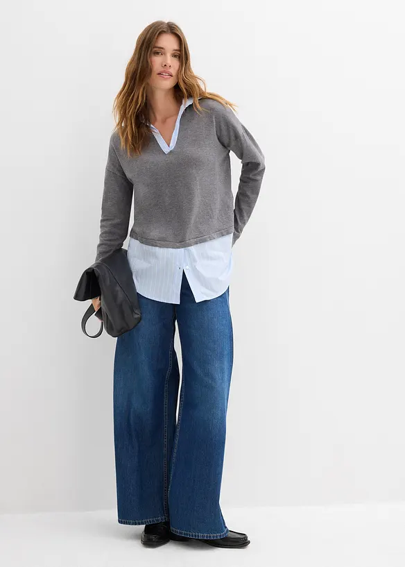 Pull en fine maille empiècement chemisier, bonprix