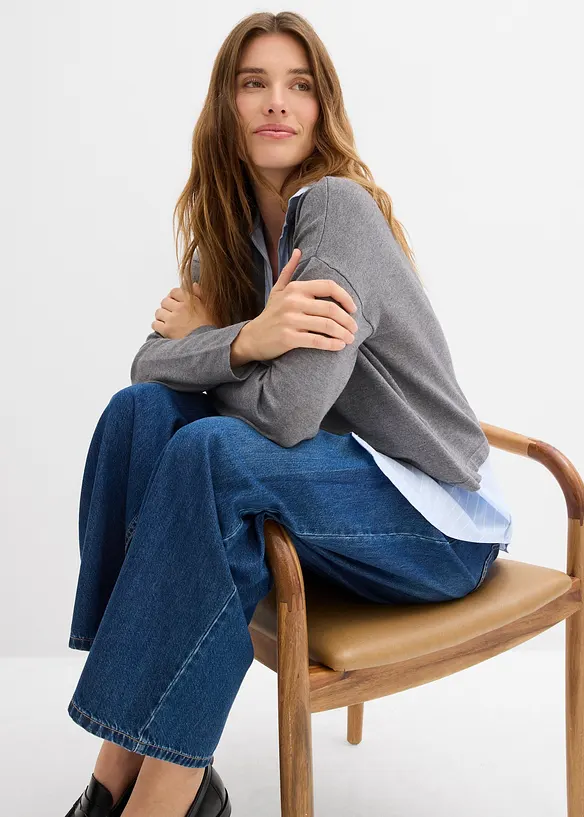 Pull en fine maille empiècement chemisier, bonprix