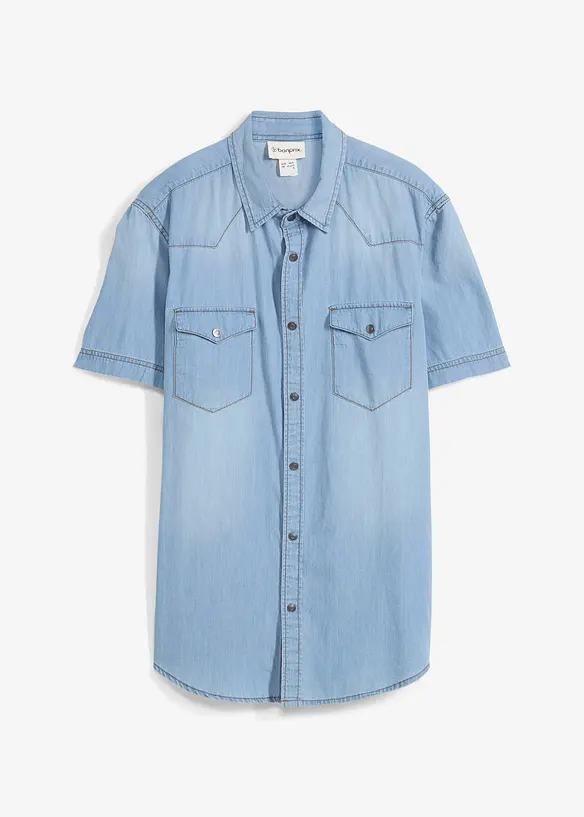 Chemise manches courtes slim en jean, 100% coton, bonprix