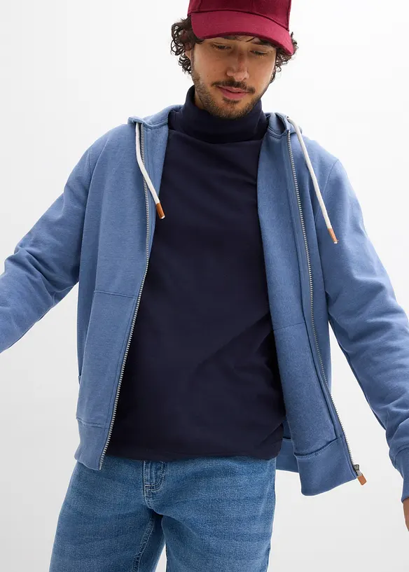 Sweat zipp&eacute; &agrave; capuche et d&eacute;tails enduits, bonprix