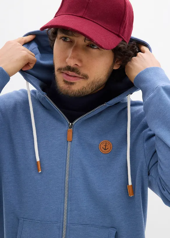 Sweat zipp&eacute; &agrave; capuche et d&eacute;tails enduits, bonprix