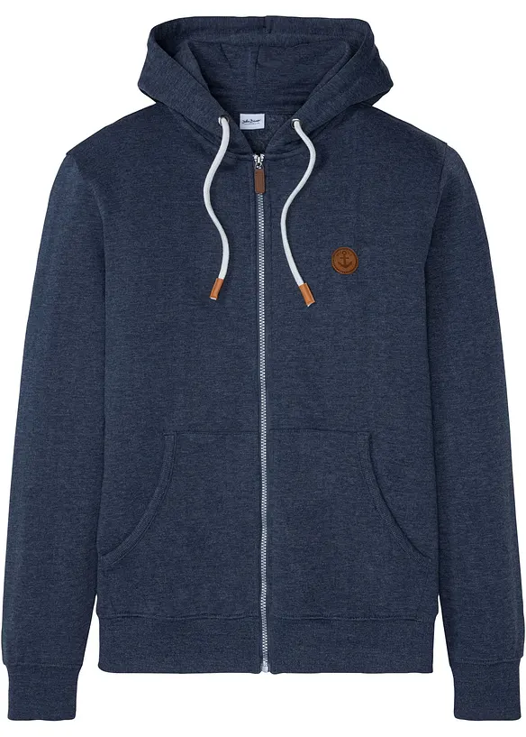 Sweat zippé à capuche et détails enduits, bonprix