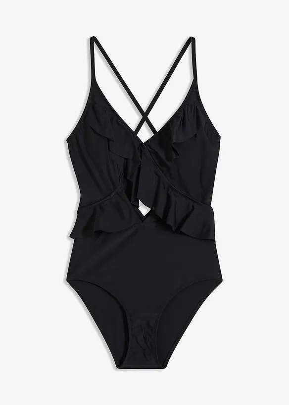 Maillot 1 pièce à découpe et volants, bonprix