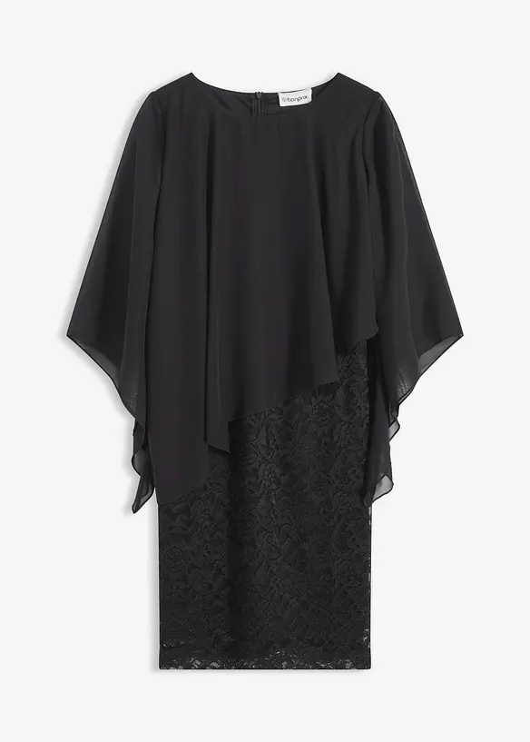 Robe courte en dentelle avec drap&eacute; en mousseline, bonprix