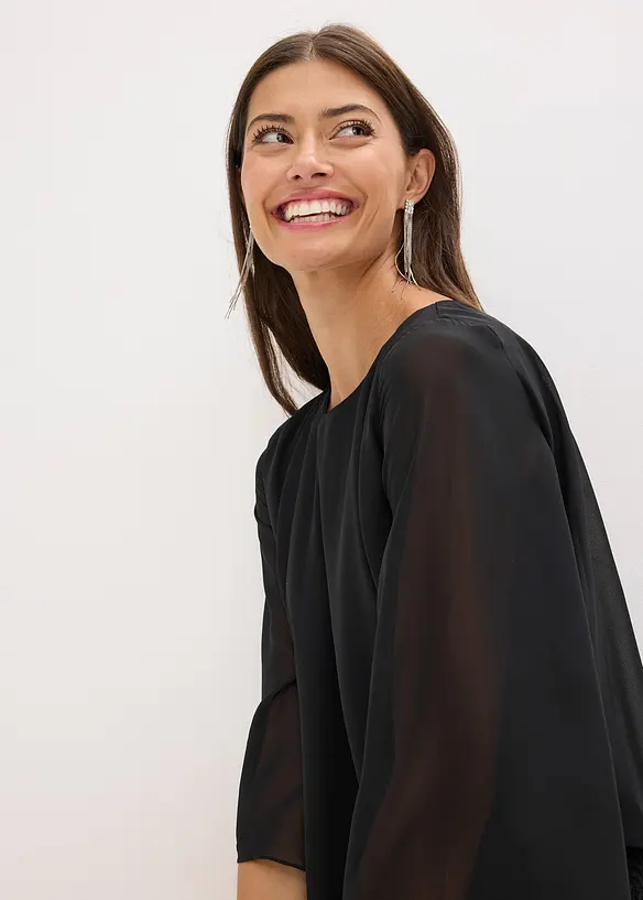 Robe courte en dentelle avec drap&eacute; en mousseline, bonprix