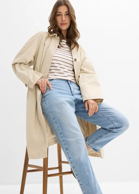 Jean mom taille haute, peu extensible, cropped, bonprix