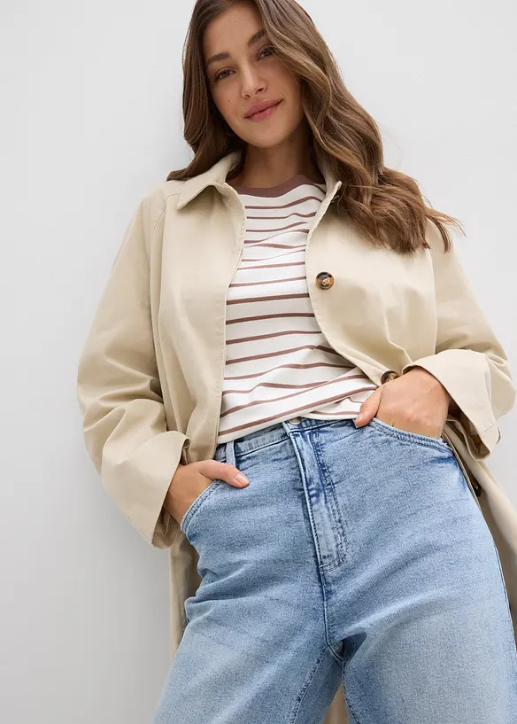 Jean mom taille haute, peu extensible, cropped, bonprix