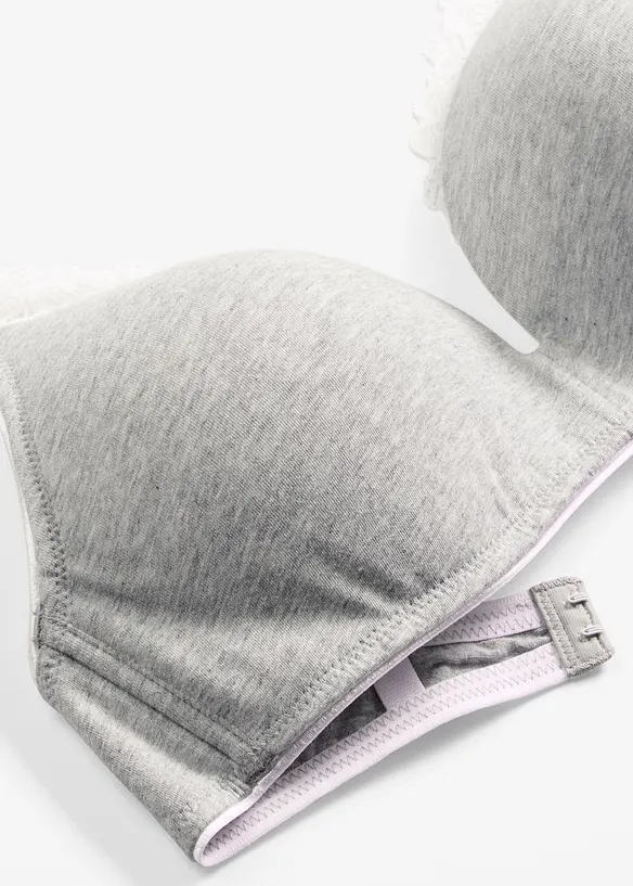 Soutien-gorge &agrave; coques, sans armatures, en coton et dentelle, bonprix