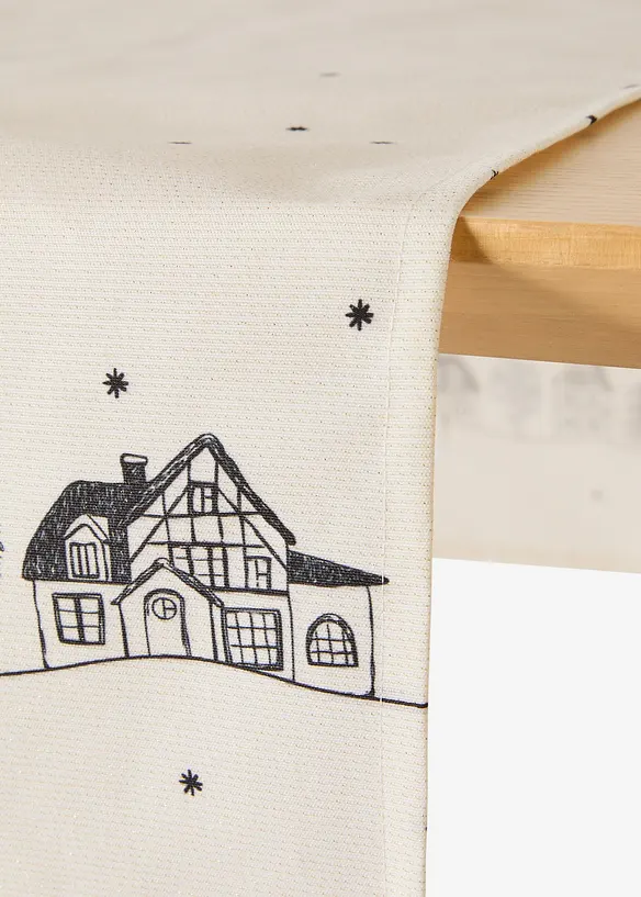 Chemin de table imprimé maisons, déperlant, bonprix