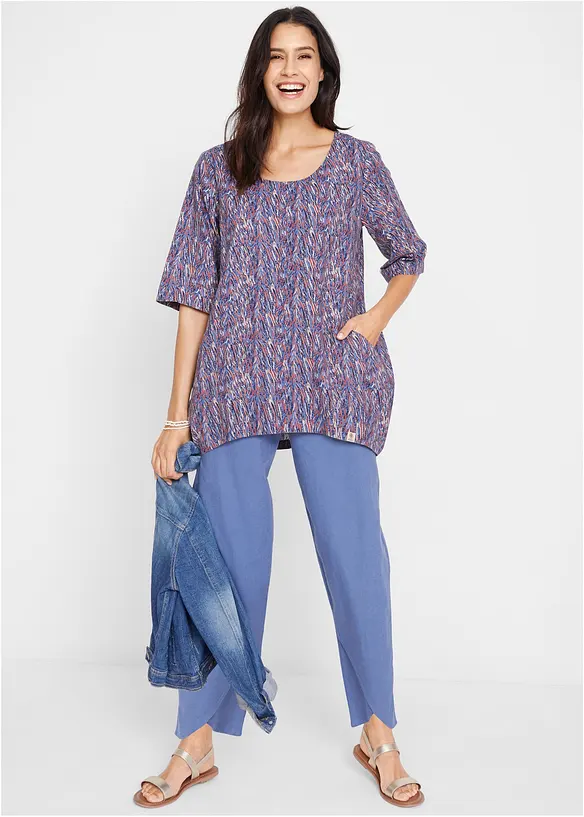 Pantalon 3/4 a&eacute;rien en lin m&eacute;lang&eacute;, bonprix