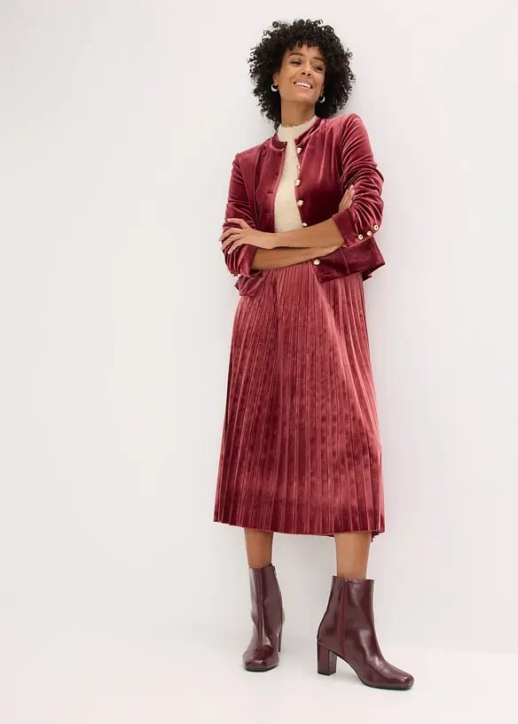 Jupe pliss&eacute;e en velours doux, bonprix