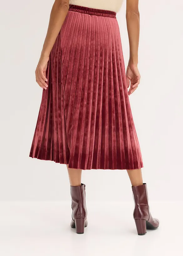 Jupe pliss&eacute;e en velours doux, bonprix