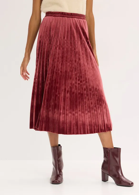 Jupe pliss&eacute;e en velours doux, bonprix