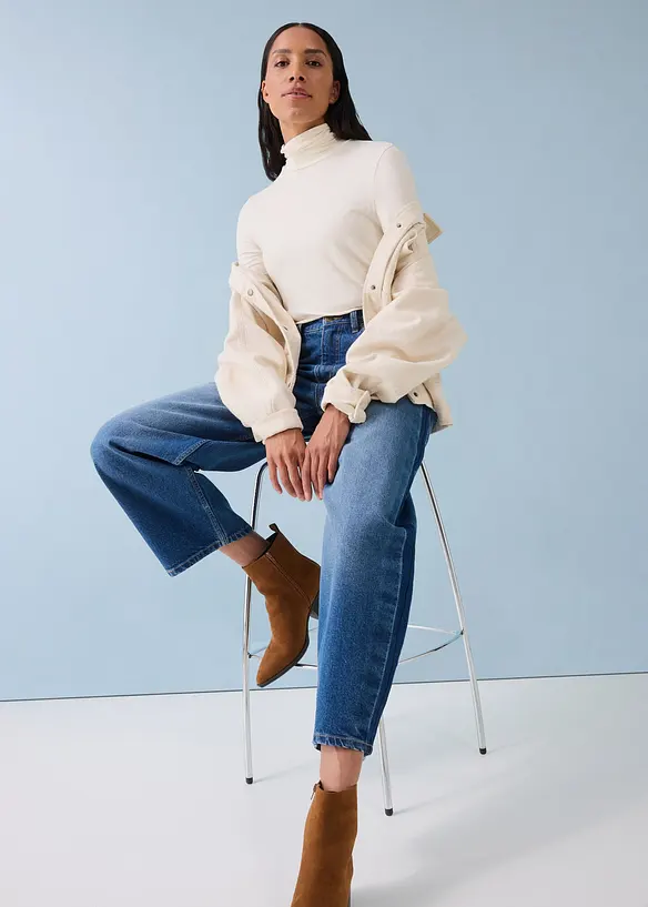 Jean barrel taille haute, cropped, bonprix