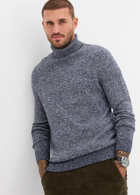 Pull col roul&eacute; en coton m&eacute;lang&eacute;, bonprix