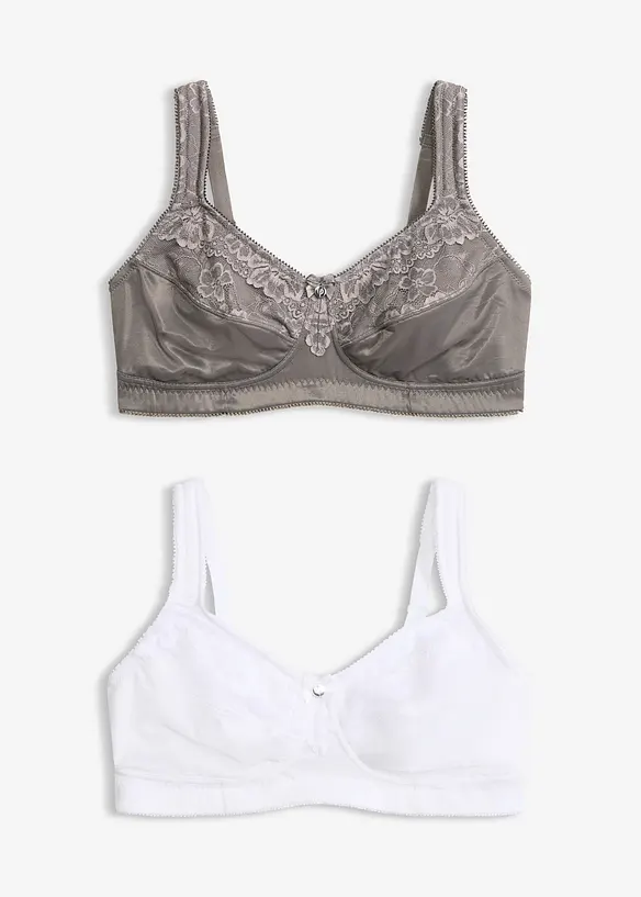 Lot de 2 soutiens-gorge grand maintien sans armatures avec bretelles rembourr&eacute;es, bonprix